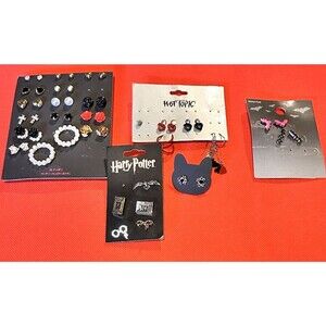 Earrings Lot 24 Pr + 2 Single Hot Topic Harry Potter Bats Cross Heart Spiders